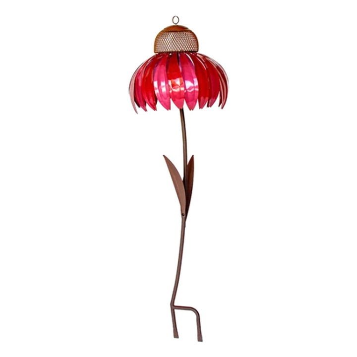 Offrez cette mangeoire florale en acier rouge et bleu. Une décoration de jardin unique qui émerveillera les oiseaux.