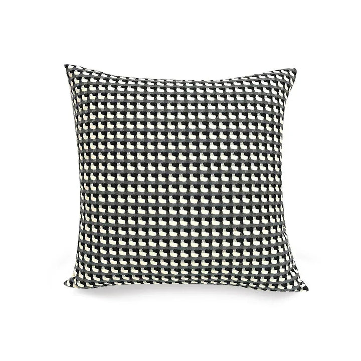 Housse géométrique 45x45 cm, coussin décoratif pour canapé, style moderne et coloré.