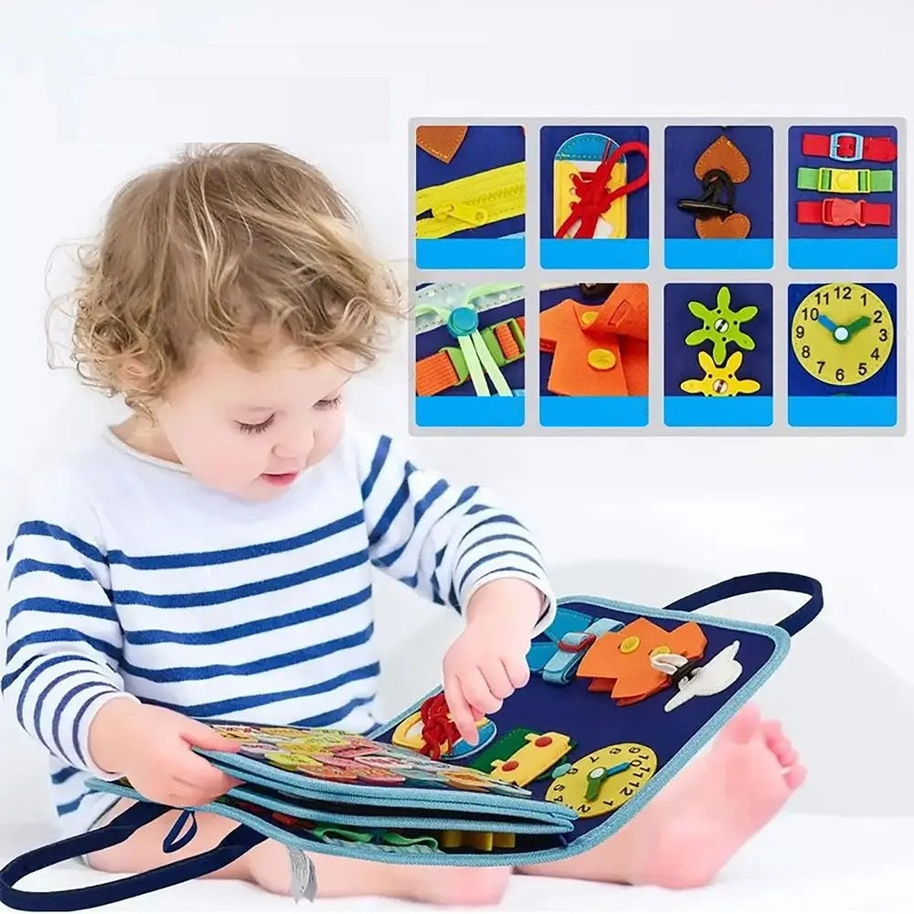 Livre d'activités sensoriel WonderBook pour enfant, jeu éducatif Montessori développant la motricité fine.
