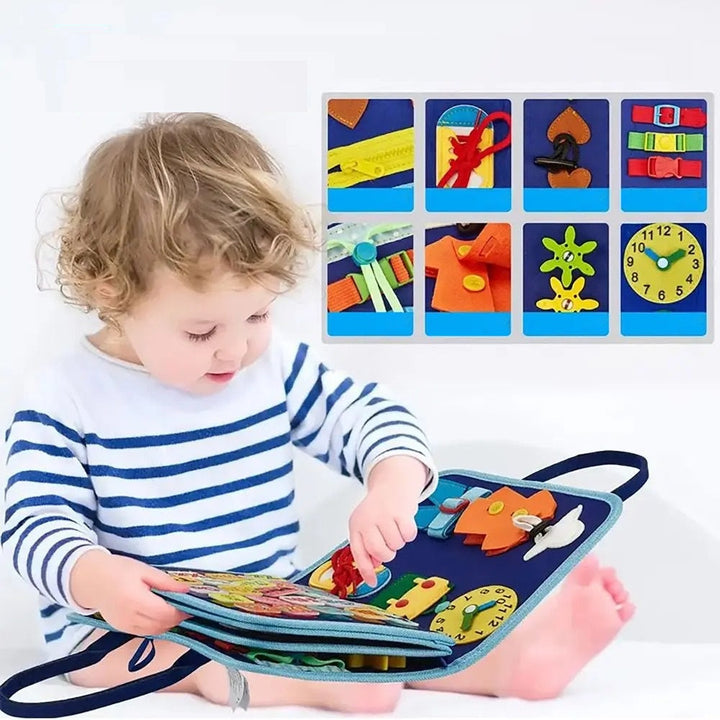 Livre d'activités sensoriel WonderBook pour enfant, jeu éducatif Montessori développant la motricité fine.