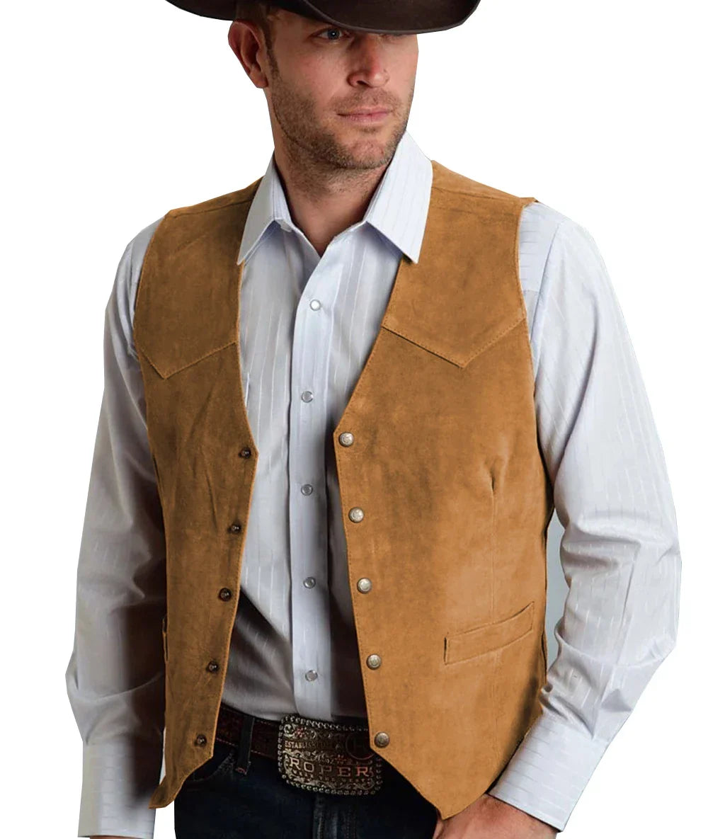 Gilet homme polyvalent uni à boutons pression, idéal pour un style habillé ou décontracté.