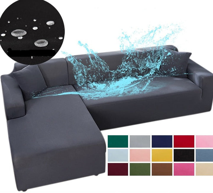 Housse canapé élastique imperméable grise, protégeant votre mobilier des liquides et usure quotidienne.