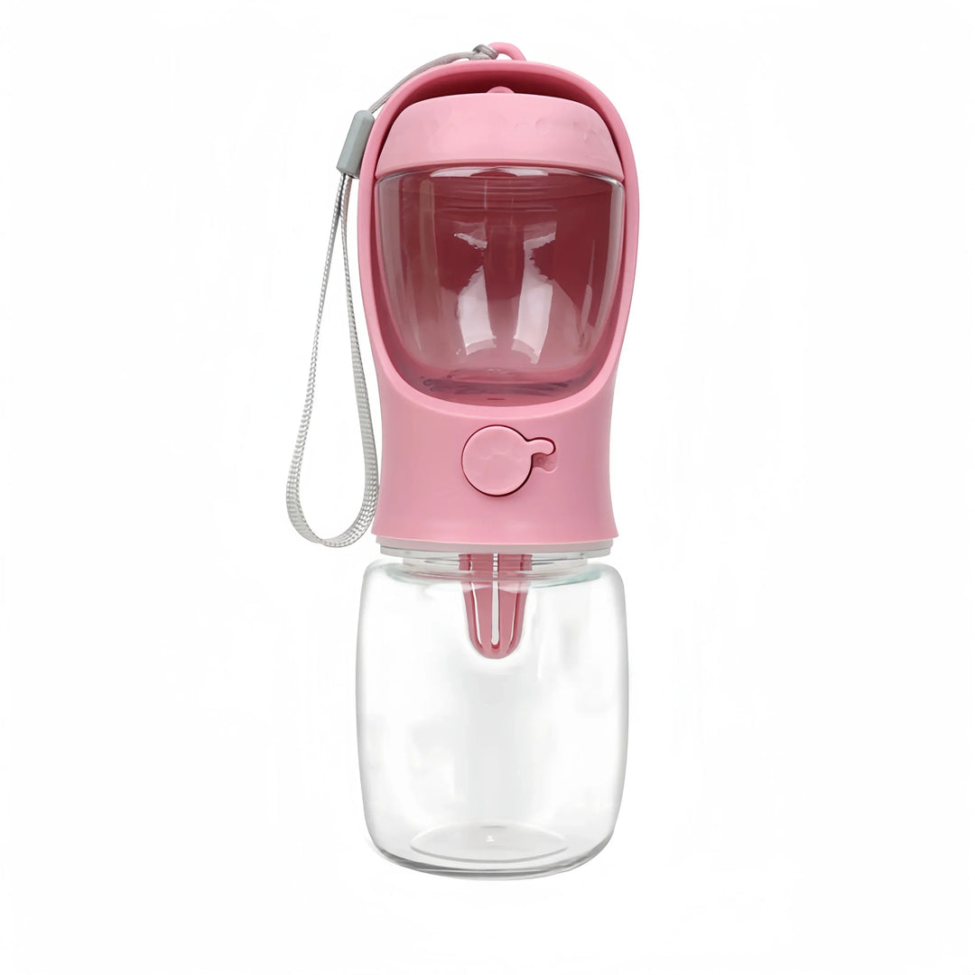 Accessoire de promenade pour chien/chat : bouteille d'eau portable avec distributeur de friandises intégré, pratique.