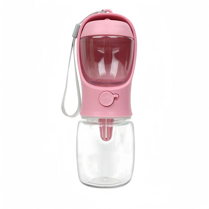 Accessoire de promenade pour chien/chat : bouteille d'eau portable avec distributeur de friandises intégré, pratique.