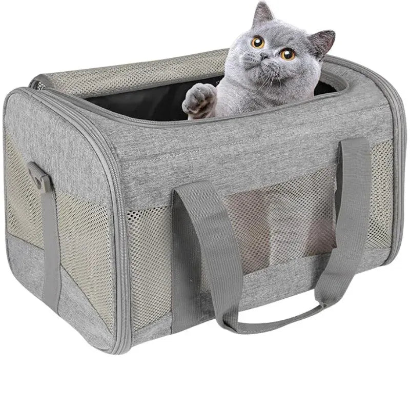 Sac de transport pliable pour animal (chat, petit chien), design moderne, sécurité et confort optimaux pour le voyage.