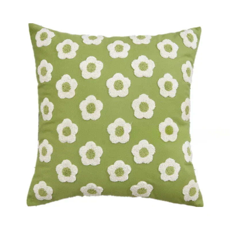 Housse de coussin décorative 45x45 cm avec broderie tournesol, ajoute couleur et texture.