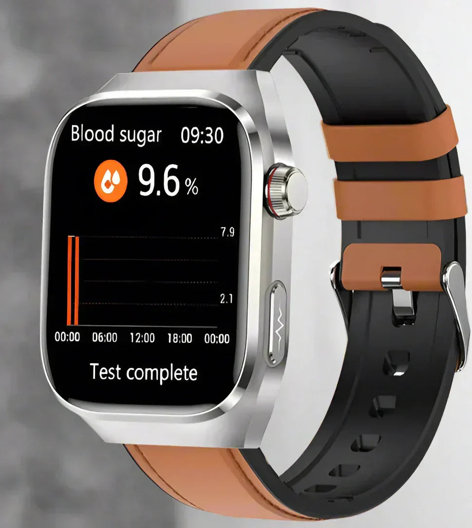 Montre connectée unisexe élégante. Design moderne, fonctions santé avancées (ECG, glycémie).