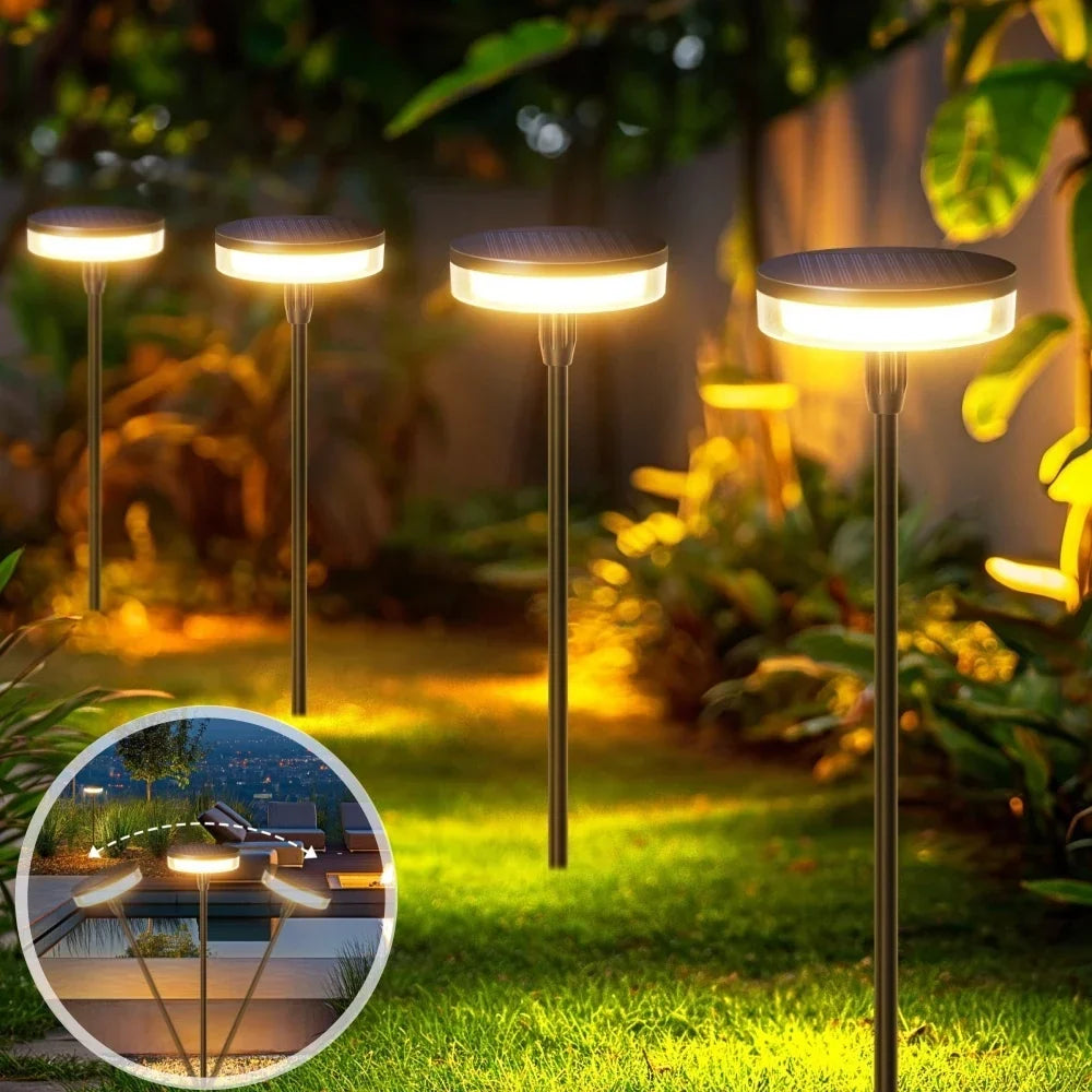 Éclairage extérieur autonome LED blanc chaud, lampe jardin solaire étanche.