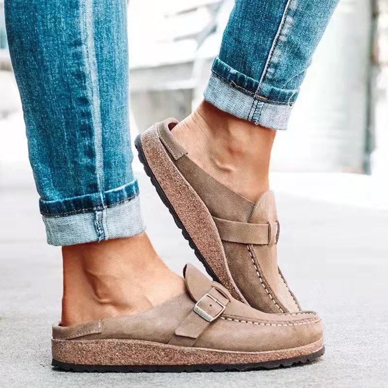 Sandales Solenza rétro en suède pour femmes, à enfiler, offrant un confort orthopédique supérieur et style été.