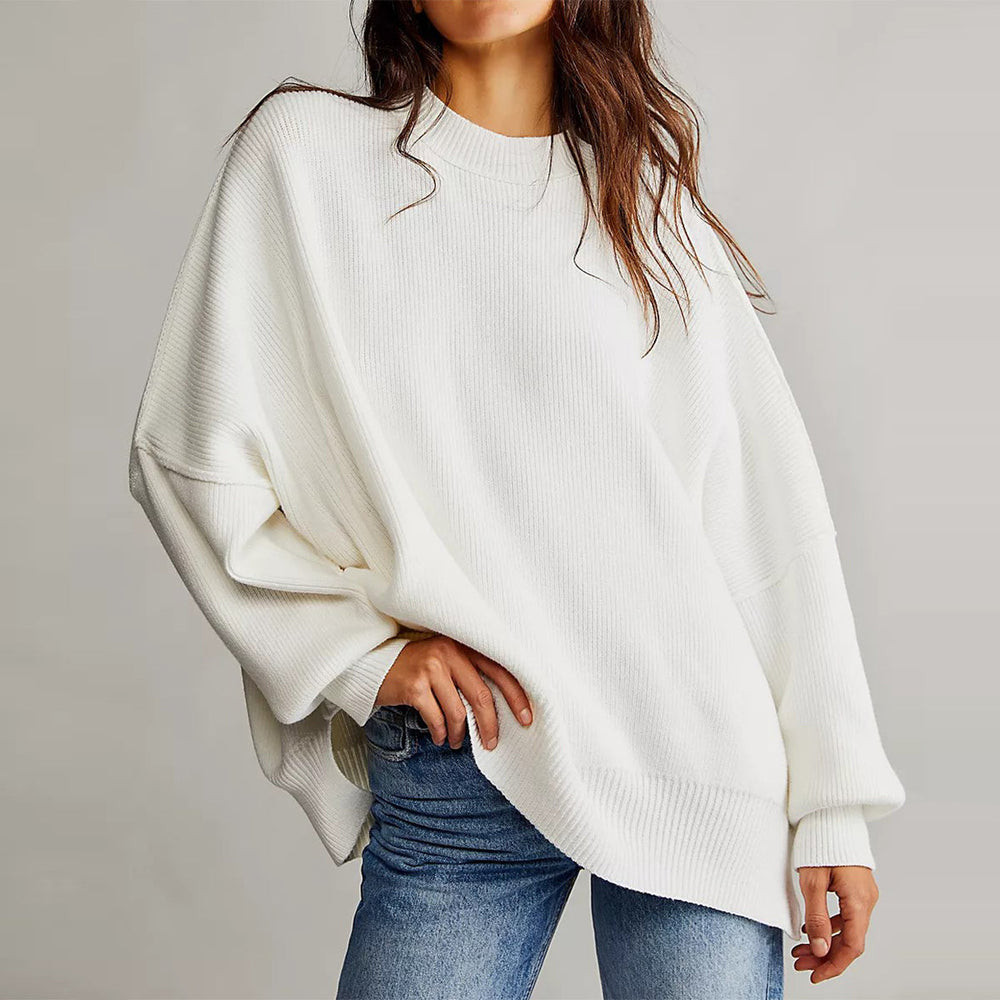 Haut tricot femme confortable, pull oversize à col rond pour un style décontracté chic.