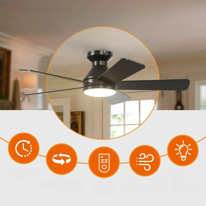 Ventilateur de plafond moderne avec lumière LED puissante. Confort et luminosité pour salon, chambre ou bureau.