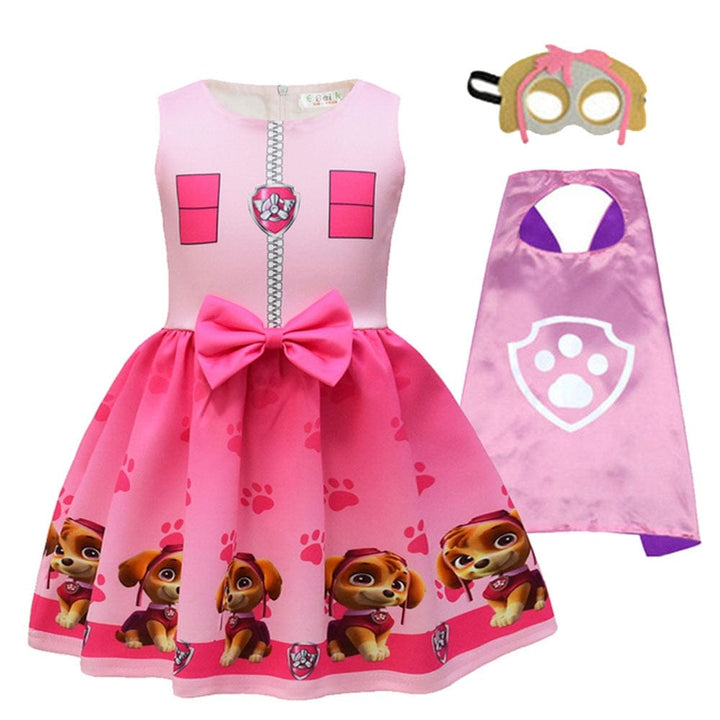 Déguisement fille Pat Patrouille, robe confortable, cape volante et masque de chiot héros.
