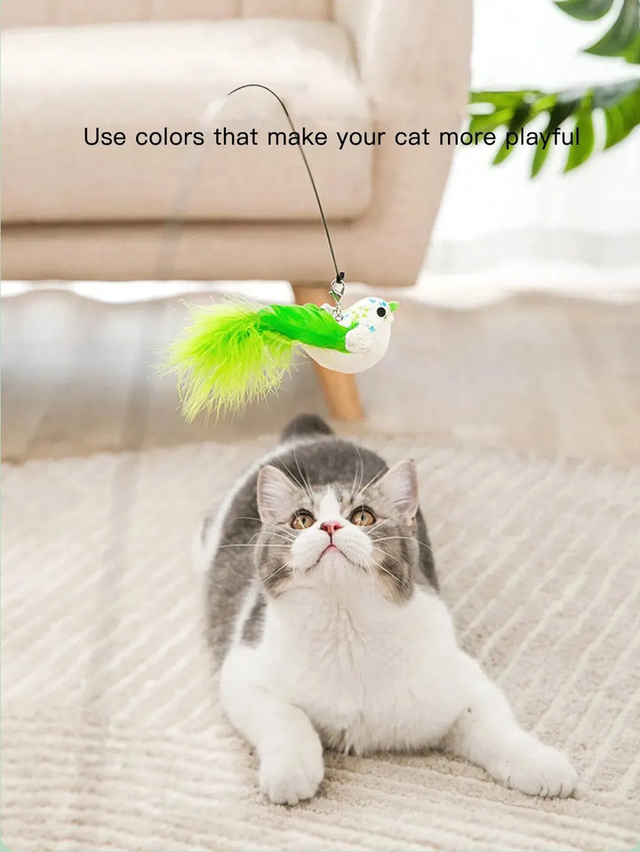 Jouet pour chat en plume et support ventouse, idéal pour l'activité et le bien-être des félins.
