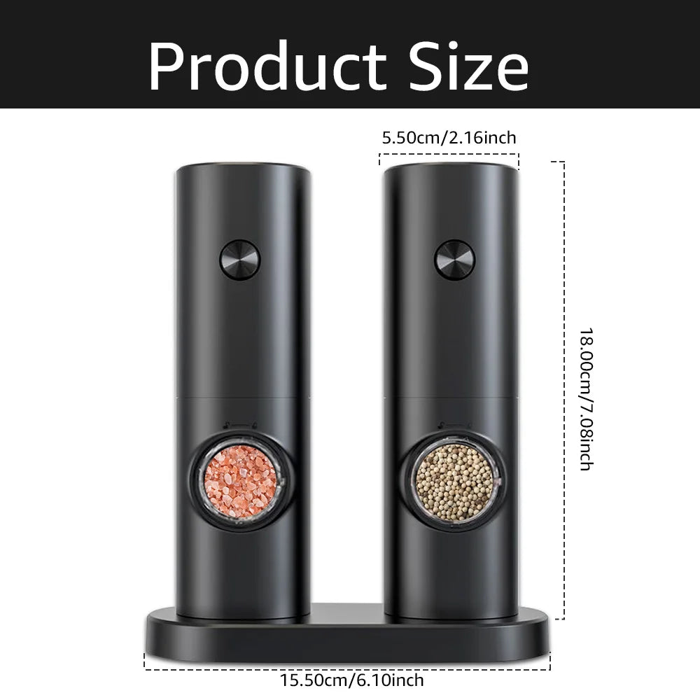 Deux moulins automatiques en inox pour un assaisonnement facile et élégant en cuisine.