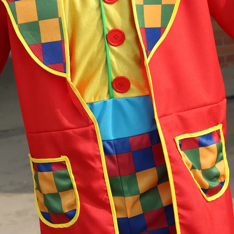 Déguisement de clown amusant et vif pour adulte, parfait pour fêtes à thème.