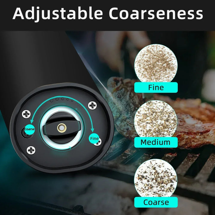 Moulins à poivre et sel électriques en acier inoxydable, parfaits pour assaisonner vos plats.