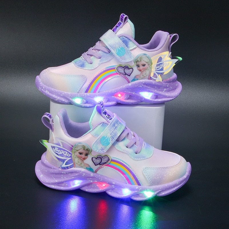Chaussures lumineuses LED roses pour filles. Baskets princesse antidérapantes avec semelle souple pour enfants.