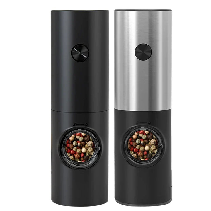 Moulins électriques premium en inox pour poivre et sel, design moderne pour la cuisine.