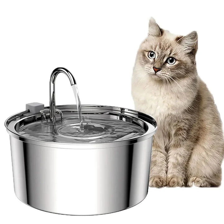 Fontaine à eau automatique 3,2L pour chats et petits chiens en acier inoxydable, assure une hydratation constante.