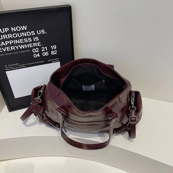 Sac de cours tendance et pratique pour lycéenne, grand, en cuir PU avec bandoulière.