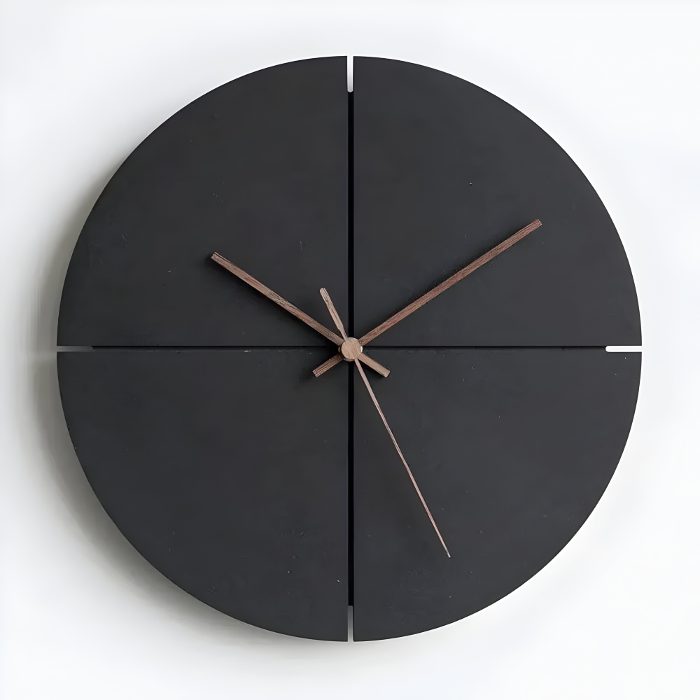 Horloge murale design scandinave noire, élégante et discrète. Parfaite pour toute pièce, style rond ou carré.