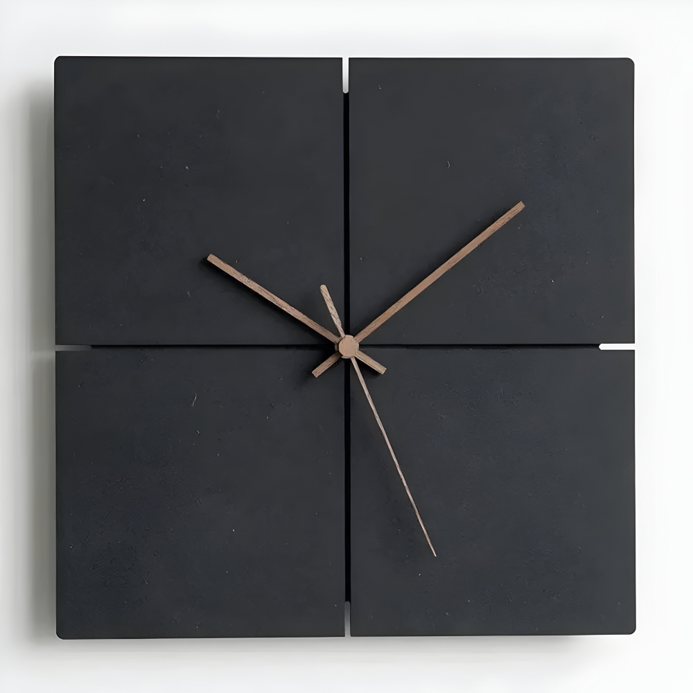 Horloge murale noire élégante, design scandinave moderne. Choisissez la forme ronde ou carrée pour votre intérieur.