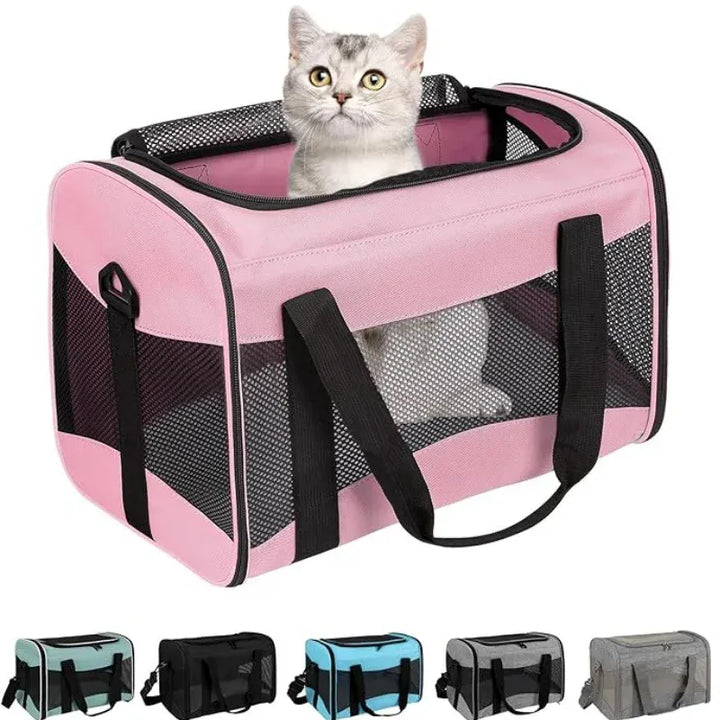 Petit sac de transport léger et pliable pour chat ou chiot, poignée confort, essentiel pour les déplacements.