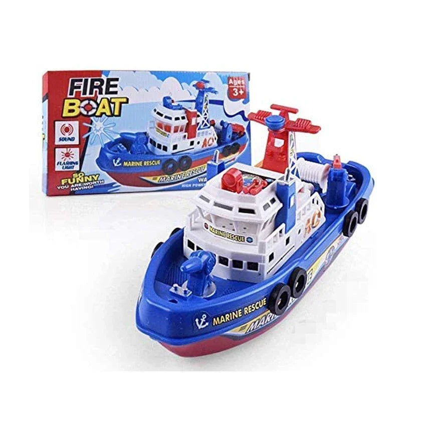 Grand bateau de pompiers rouge interactif pour enfants, flotte, avec sirène et lumières LED, idéal pour l'eau.
