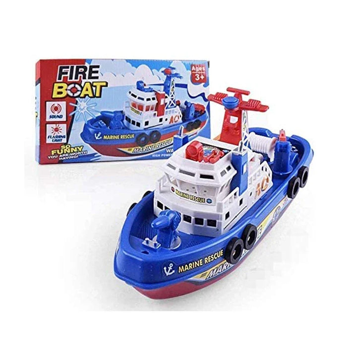 Grand bateau de pompiers rouge interactif pour enfants, flotte, avec sirène et lumières LED, idéal pour l'eau.