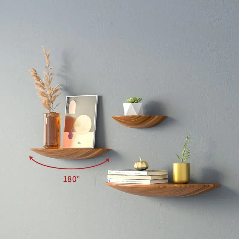 Étagère murale WoodVogue semi-circulaire en bois de chêne, design flottant, style moderne.