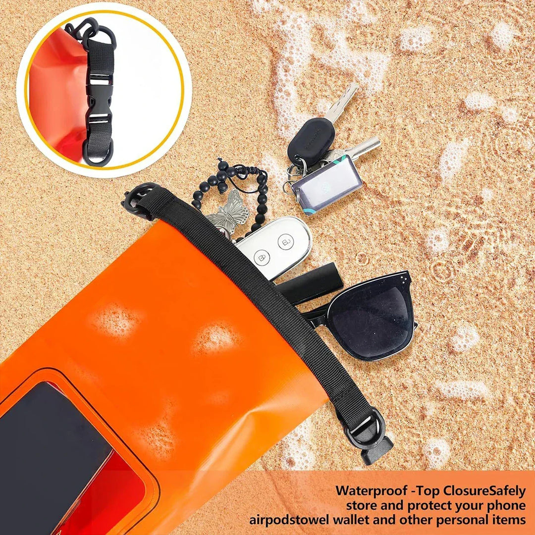 Sac étanche et imperméable 2L en PVC, sécurise vos objets de valeur pour tout voyage ou aventure.