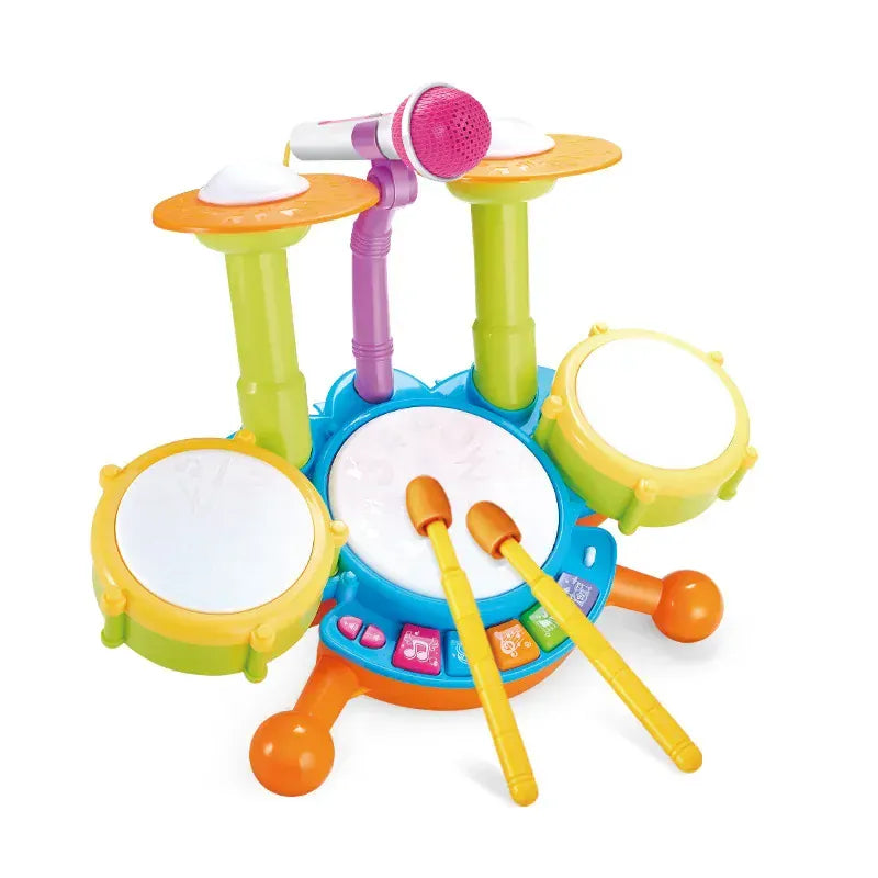 Batterie musicale éducative lumineuse pour enfants, micro inclus. Jouet d'éveil musical interactif fille/garçon.