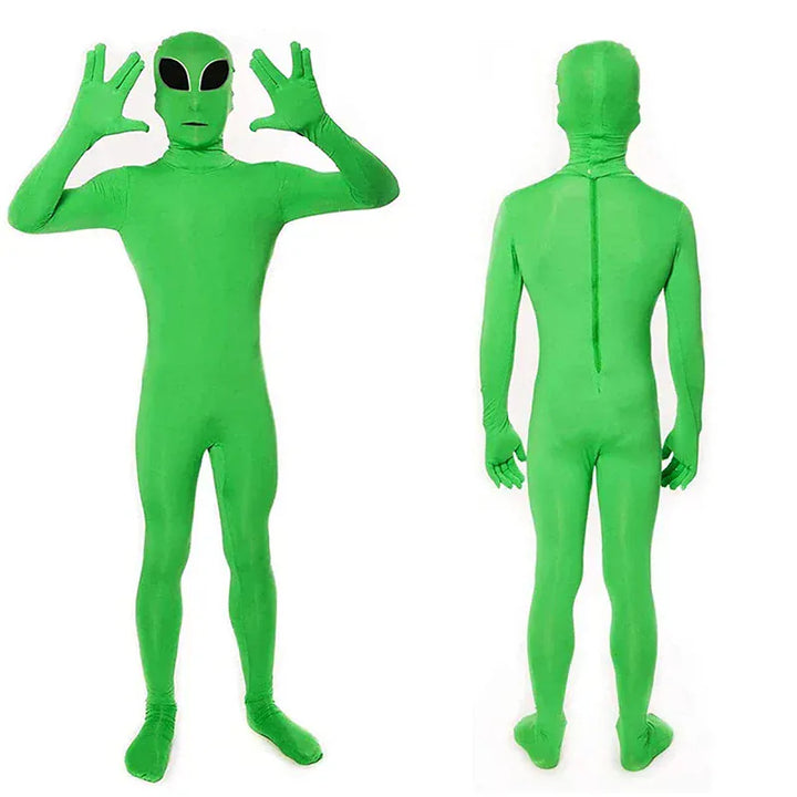 Costume zentaï alien extensible ajusté, parfait pour se transformer en extraterrestre lors d'une fête.