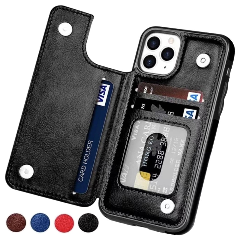 Protection iPhone 14/13 en cuir, étui porte-cartes avec fermeture magnétique. Accessoire premium.