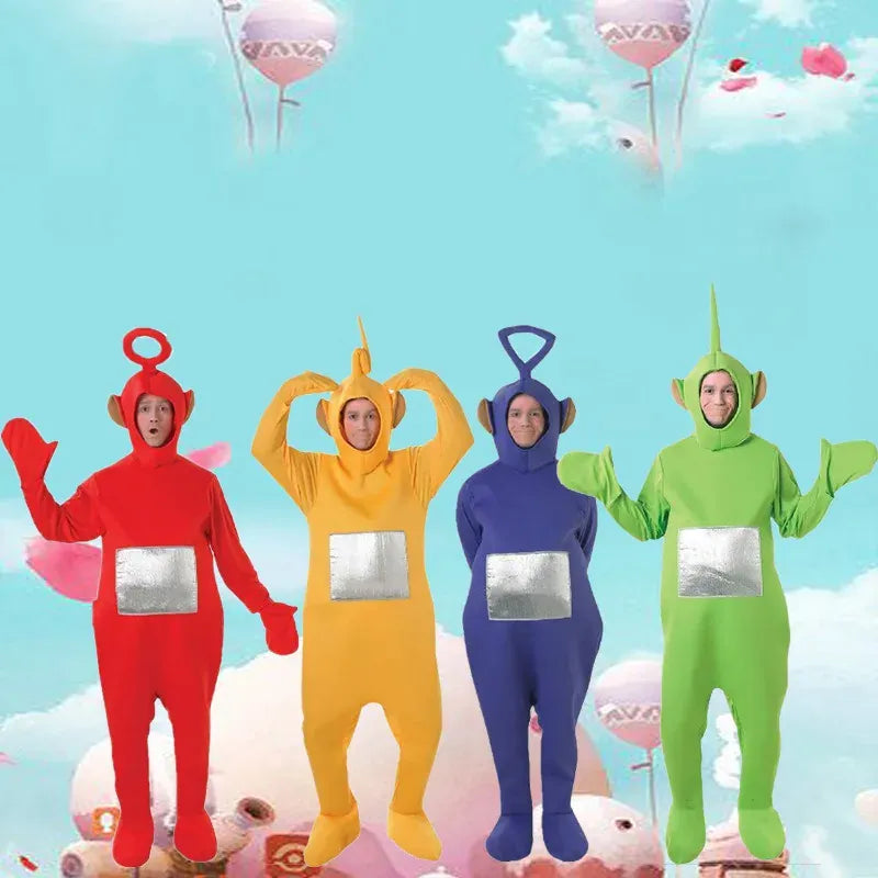 Costume Teletubbies adulte amusant, parfait pour fête déguisée, soirée humour et événement rétro.