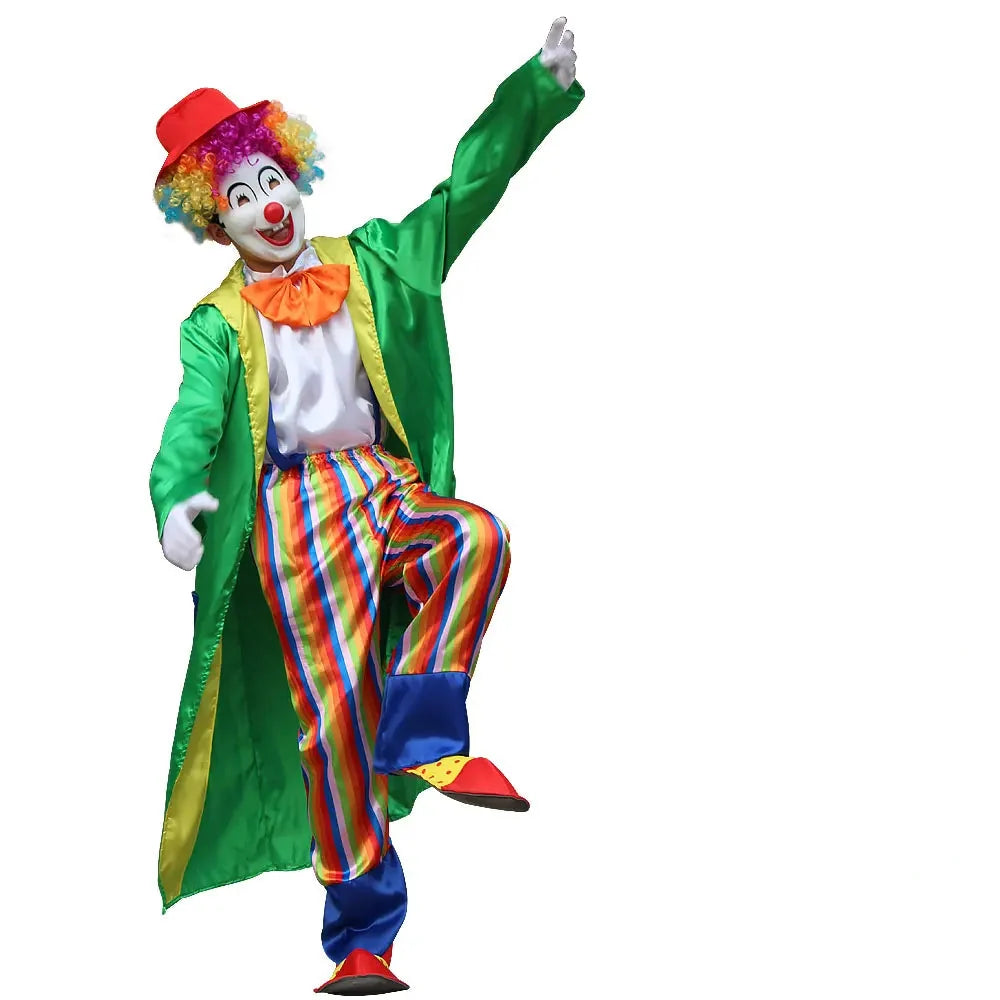 Costume de clown pour adulte, vif et ludique, polyester, idéal pour fêtes.