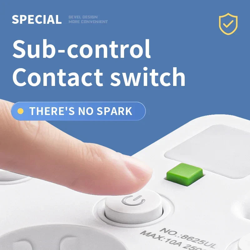 Multiprise connectée 2500W pour maison ou bureau, avec ports USB-C pour smartphones, tablettes et PC.