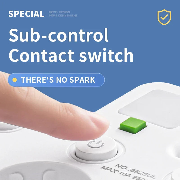 Multiprise connectée 2500W pour maison ou bureau, avec ports USB-C pour smartphones, tablettes et PC.