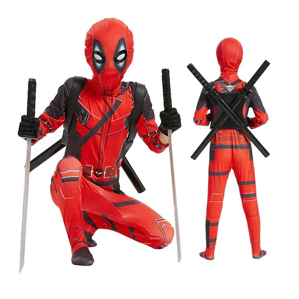 Costume Deadpool pour enfant, parfait pour cosplay de super-héros.