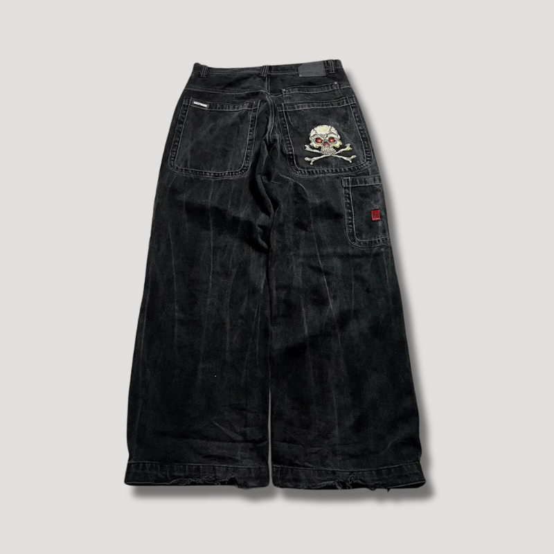 Jeans baggy noirs taille haute pour femme, style rétro décontracté des années 90. Confortable et tendance.