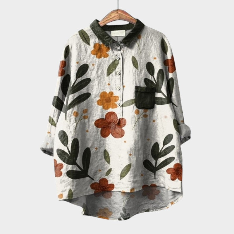 Blouse femme Nola élégante à fleurs, motif nature, pour un confort printanier et estival.