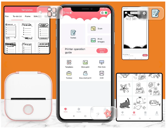 Imprimante thermique sans encre SMARTPRINT ultra-compacte, facile à transporter dans un sac. Technologie avancée.
