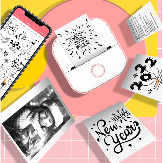 Imprimante portable SMARTPRINT imprimant une mini photo thermique monochrome. Idéale pour souvenirs et loisirs créatifs.