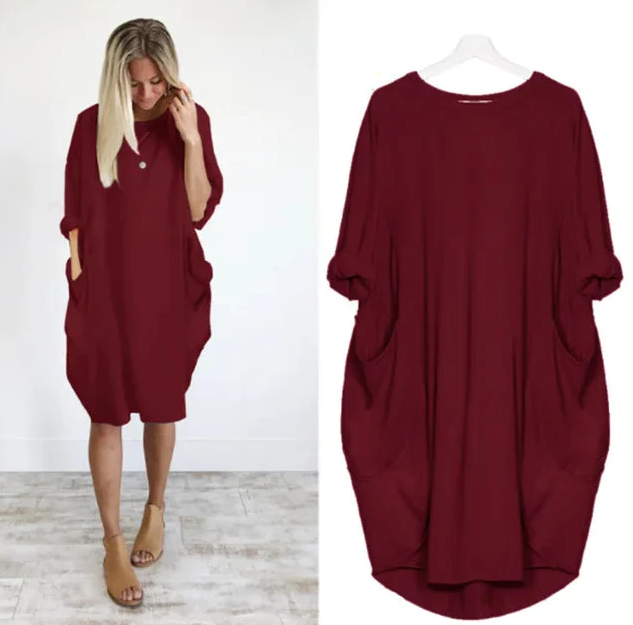 Robe midi femme grandes tailles, oversize, manches longues, style chic et confortable.