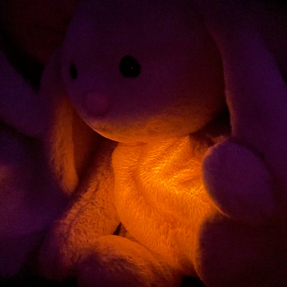 Lapin en peluche respirant interactive, idéale pour la relaxation et l'apaisement du stress. Cadeau bien-être.