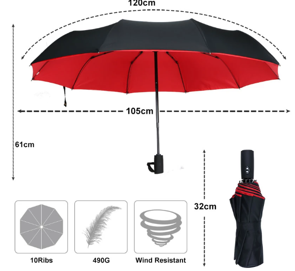 Parapluie pliable automatique anti-tempête, ultra résistant au vent et aux UV, pour voyage.