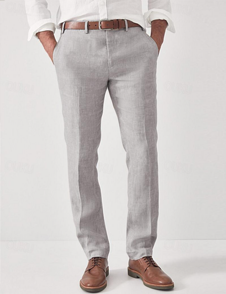 Pantalon d'été homme en lin respirant, modèle Elias. Idéal pour un confort optimal et un style décontracté chic.