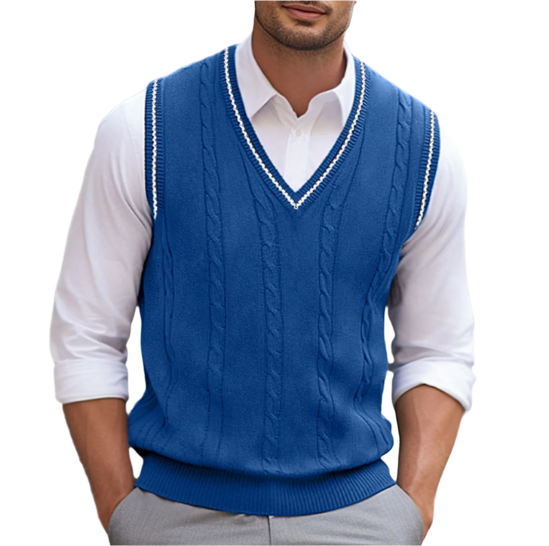 Veston pull homme sans manches col V, design moderne, parfait pour un look décontracté ou habillé.