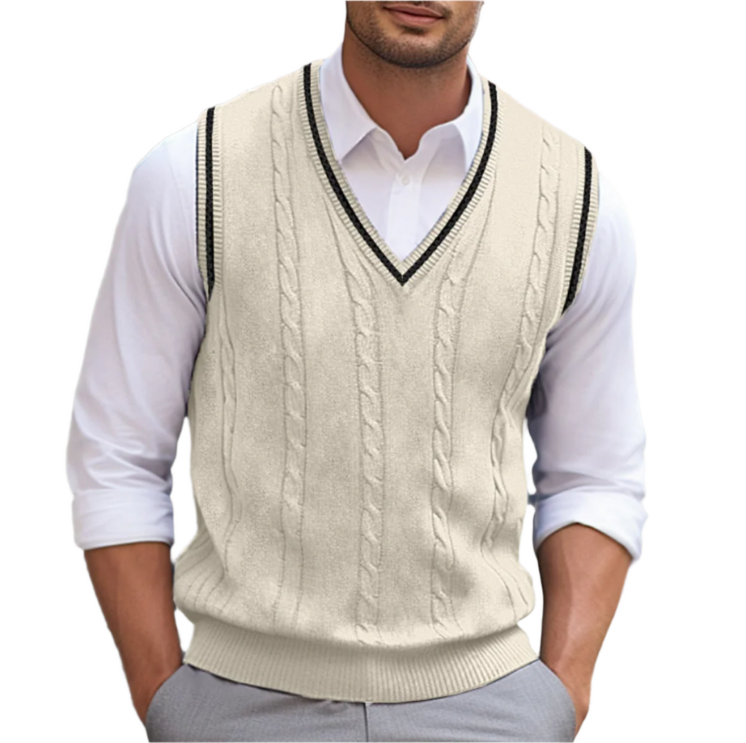 Pull homme sans manches col V, élégant et confortable, idéal pour un style moderne et chic au bureau.