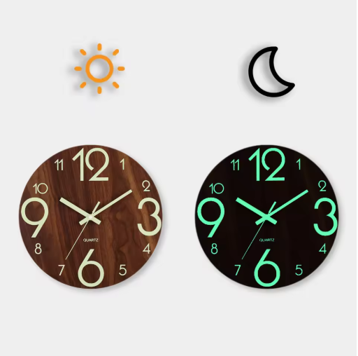 Horloge murale silencieuse 30cm, design moderne avec chiffres lumineux. Parfait pour salon, bureau.